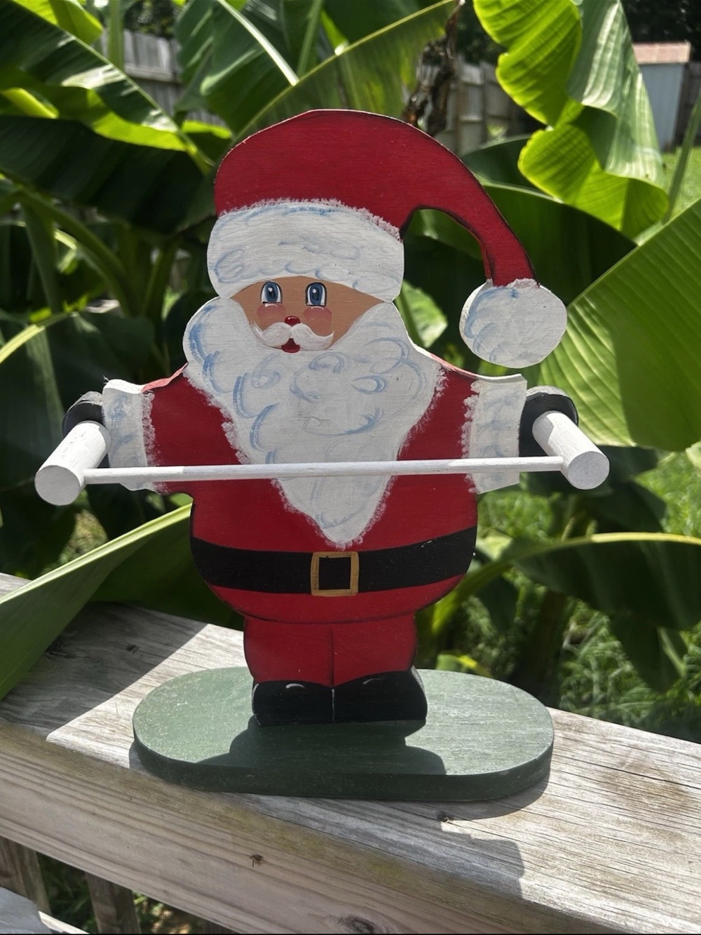 Vintage handmade hand painted Santa 13" Hand towel stand/Holder